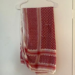 Good Condition, Square, Red and White Patterned Scarf